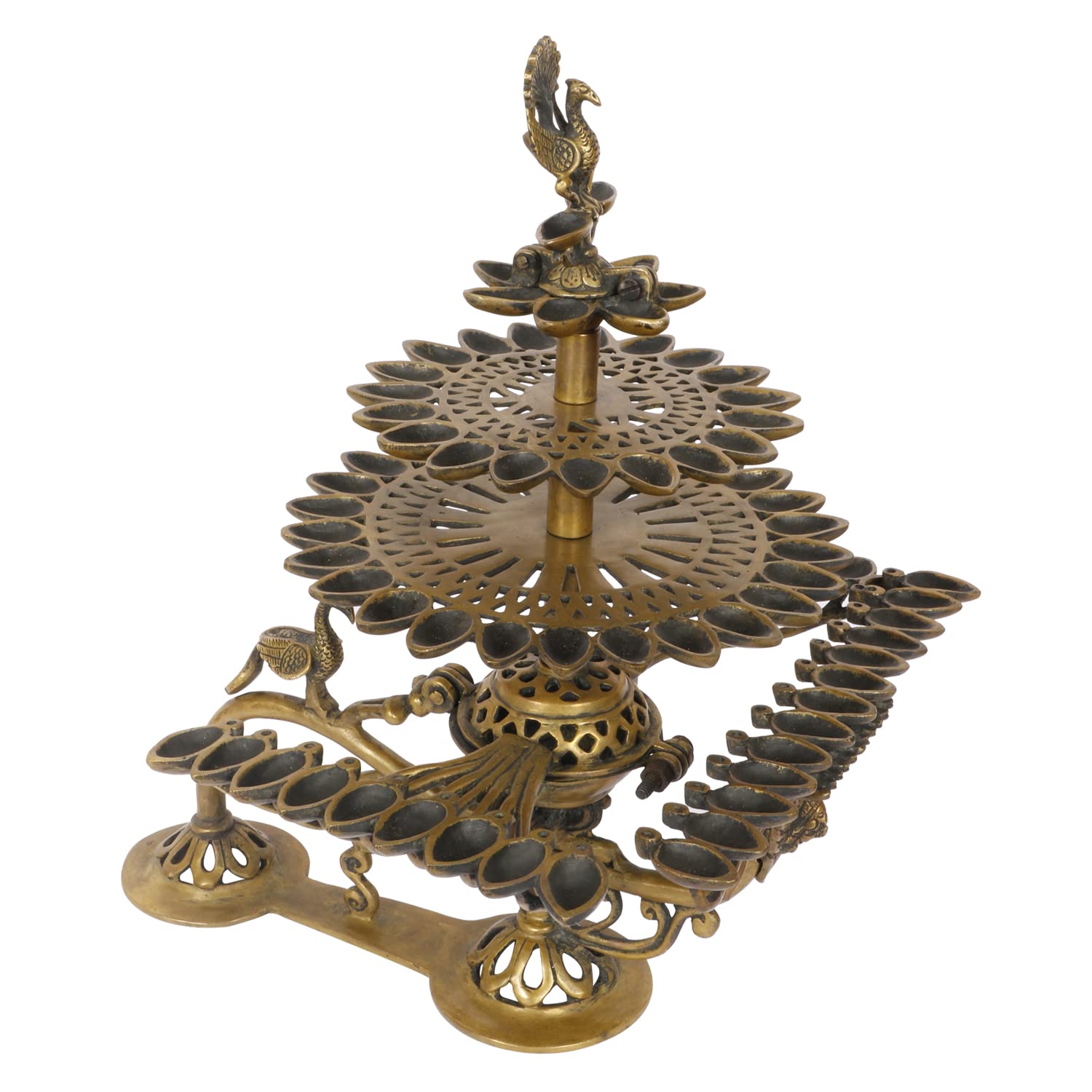 Brass Oil Lamp Diya Deepam for Temple Aarti Deepak Pooja Camphor Kapoor Kapur Burner Hand held Diia Puja Jyot - SvarupArt
