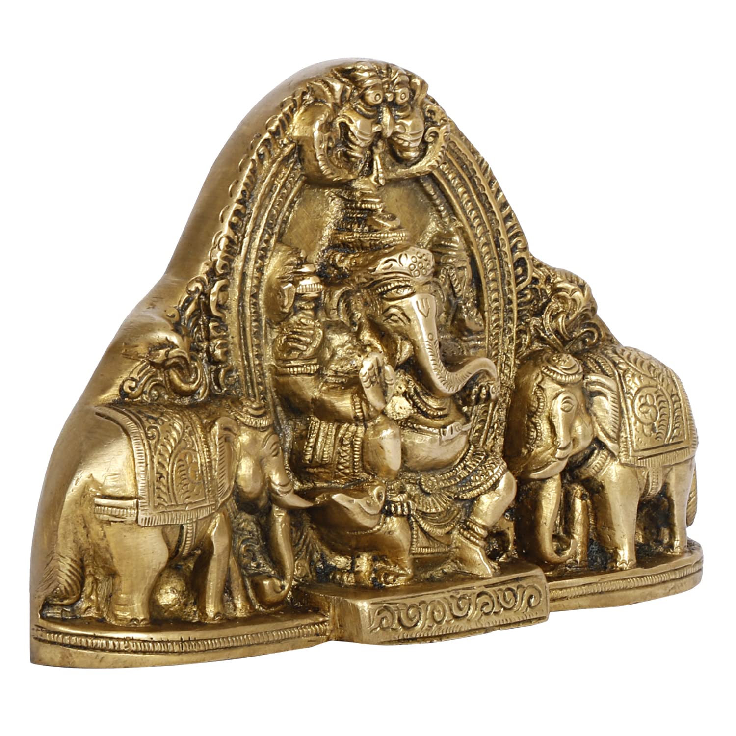 Brass Gaja Ganesha Lord Ganesh Sitting on Rat with Elephants Idol Wall Hanging Table Top Murti for Home Entrance. - SvarupArt