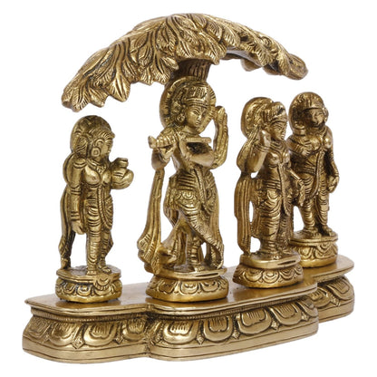 Brass Radha Krishna and Gopis in Gold Color Height 5 Inch - SvarupArt