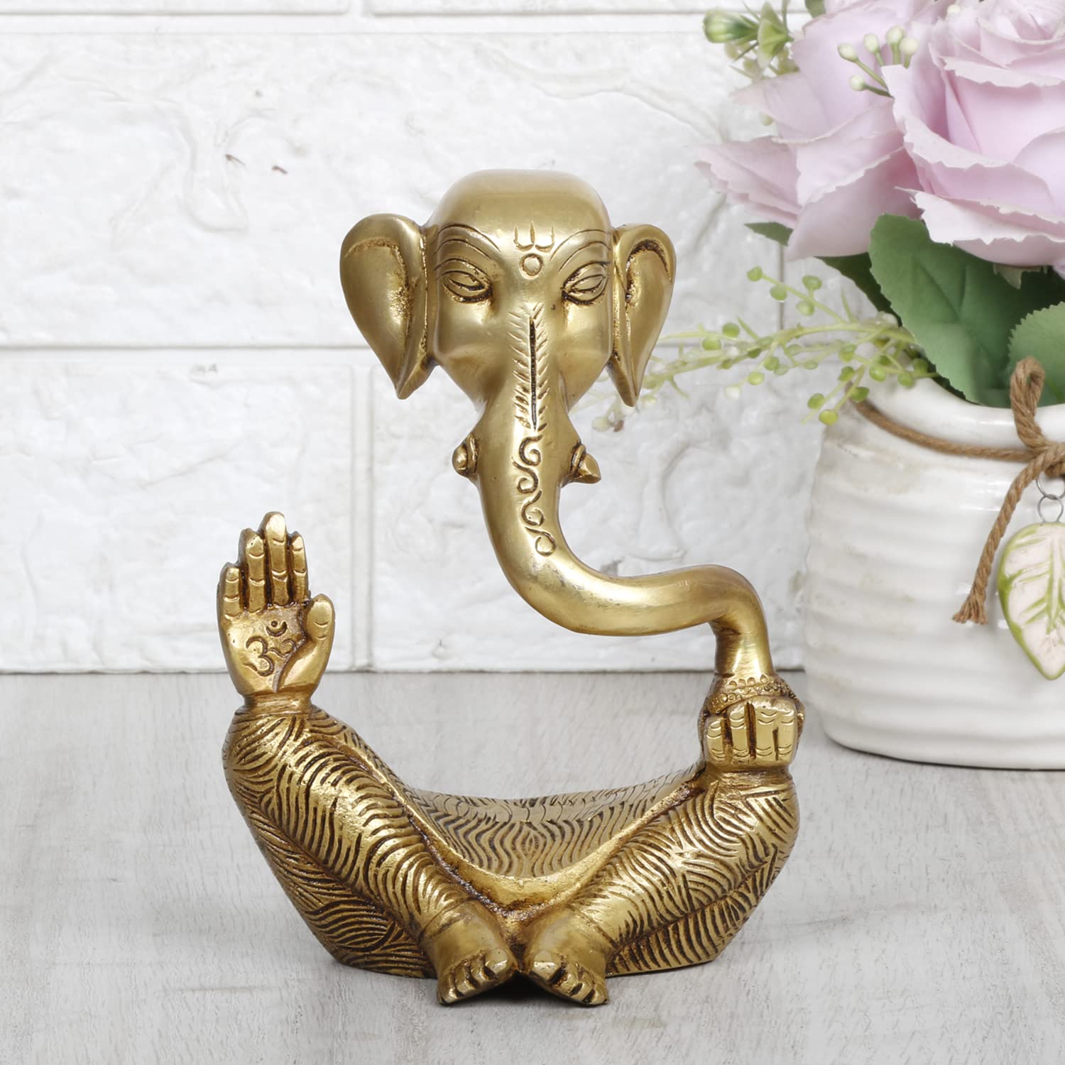 Brass Trunk Ganesha Idol Modern Art Ganesh Ganpati Murti Religious Statue for Good Luck & Success Gift Height 6 Inch. - SvarupArt
