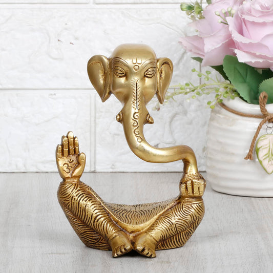 Brass Trunk Ganesha Idol Modern Art Ganesh Ganpati Murti Religious Statue for Good Luck & Success Gift Height 6 Inch. - SvarupArt