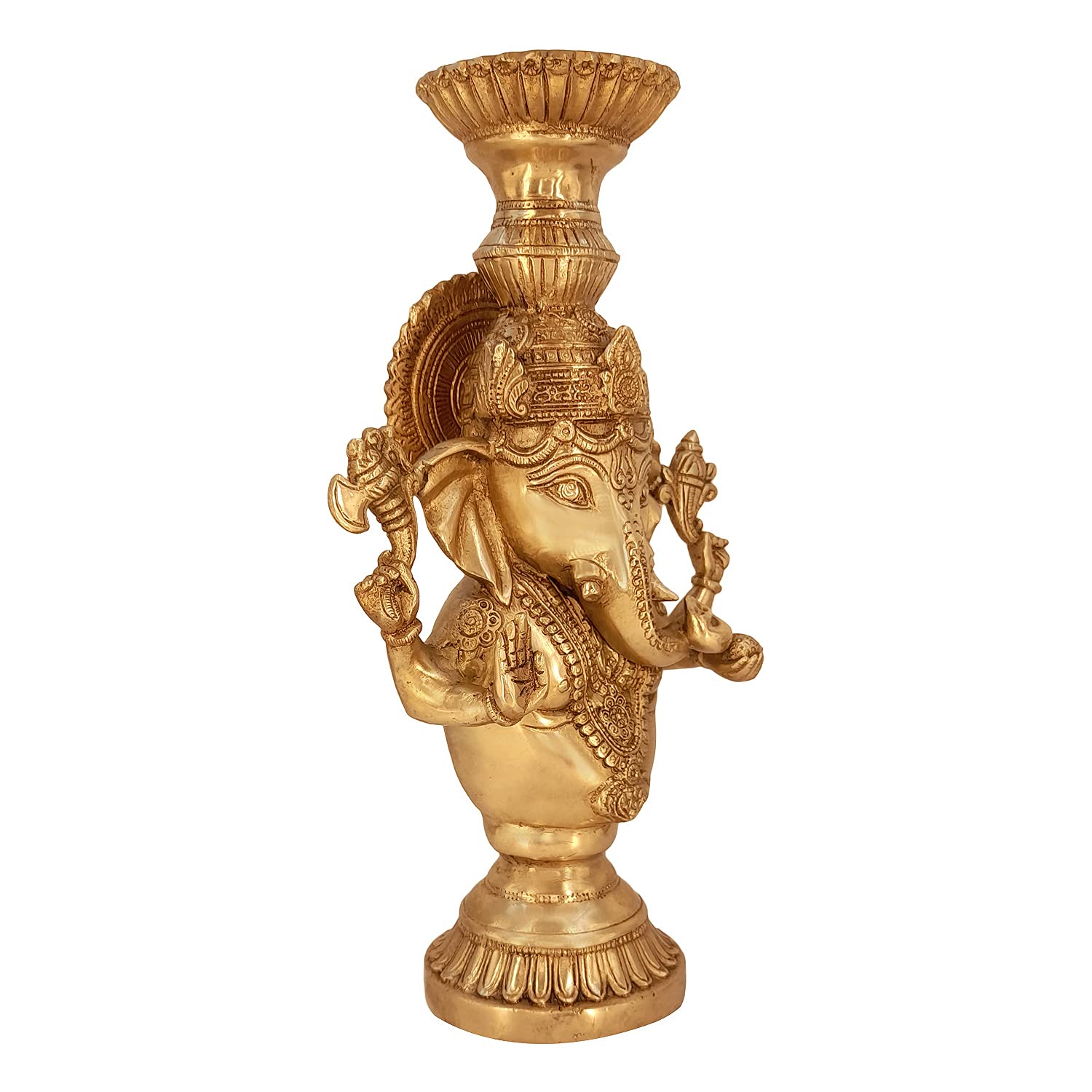 Brass Ganesha Idol for Home Decoration Ganpati Statue Murti for Gift Height 13 Inch Weight 4.1 Kg Color Gold - SvarupArt