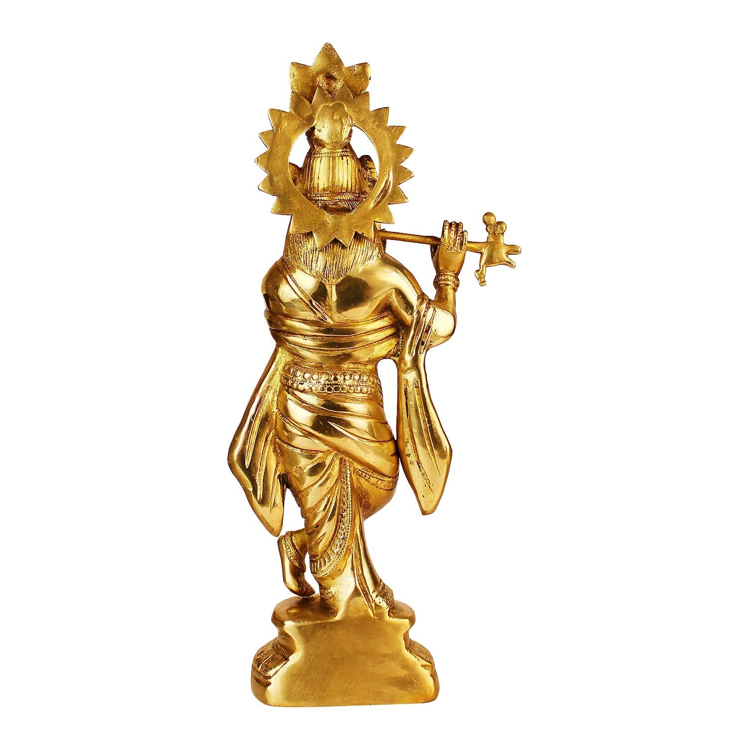 Brass Lord Murli Manohar Krishna Krishan Statue Murti Gift Home Décor Puja Temple Height 15 Inches - SvarupArt