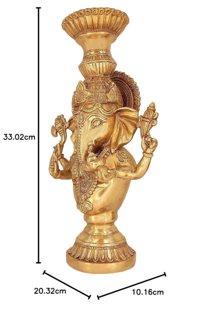 Brass Ganesha Idol for Home Decoration Ganpati Statue Murti for Gift Height 13 Inch Weight 4.1 Kg Color Gold - SvarupArt