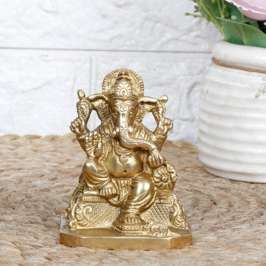 Brass Ganesh Bhagwan Idol Ganesha Statue Ganpati Murti for Home Entrance Decor Diwali Gift Height 4 Inch - SvarupArt