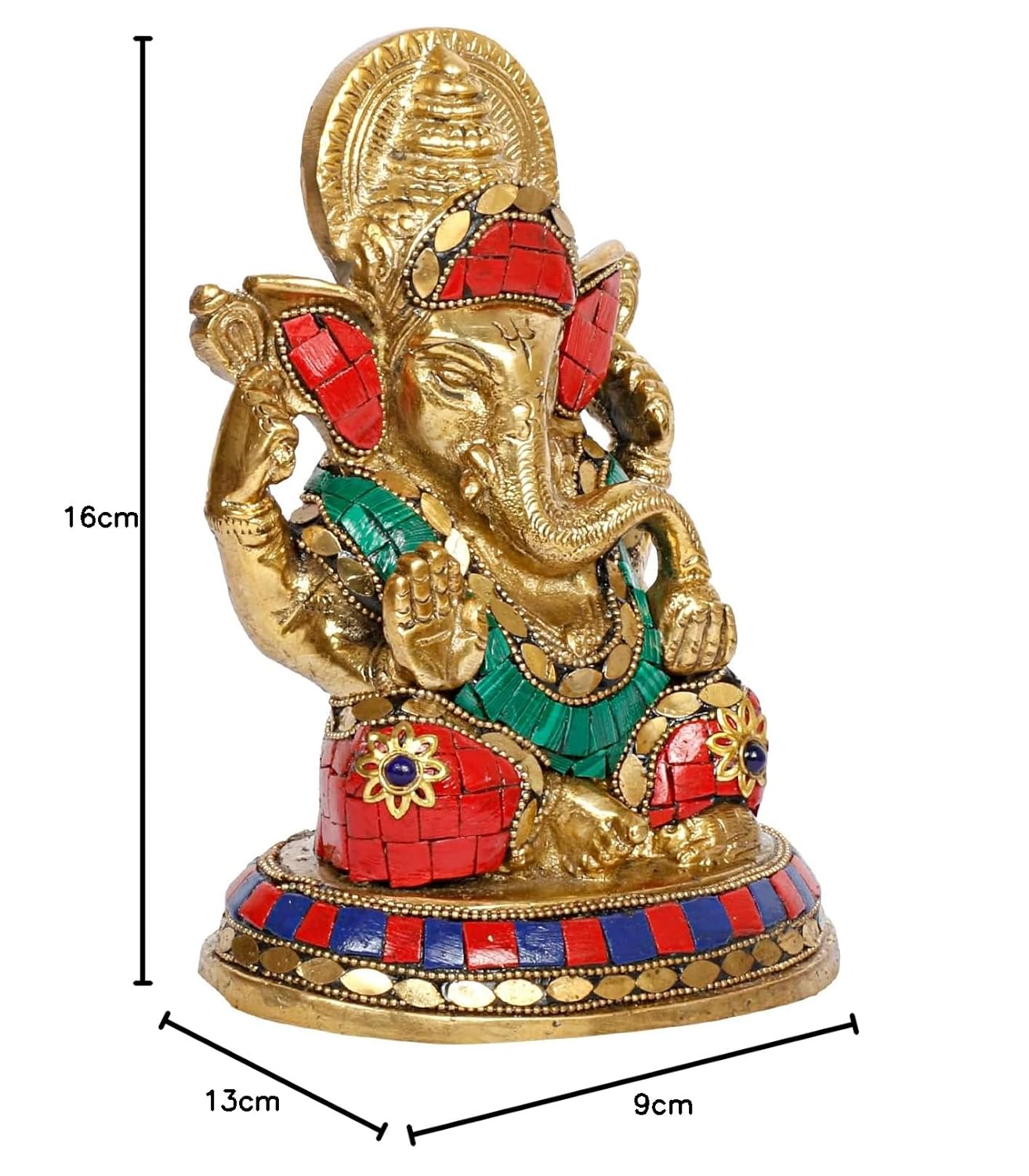 Brass Sitting Ganesha Idol In Multicolor Height 8.5 Inch Weight 1.6 Kg - SvarupArt