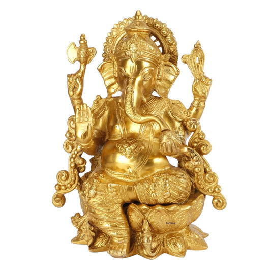 Brass Ganesha Idol for Home Decoration Ganpati Statue Murti for Gift Height 11.5 Inch Weight 6.3 Kg Color Gold - SvarupArt