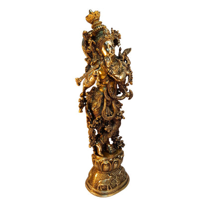 Brass Krishna Bhagwan Idol Murli Kishan Murti Playing Bansuri Gift for Home Mandir Decor Marriage Height 29 Inch - SvarupArt