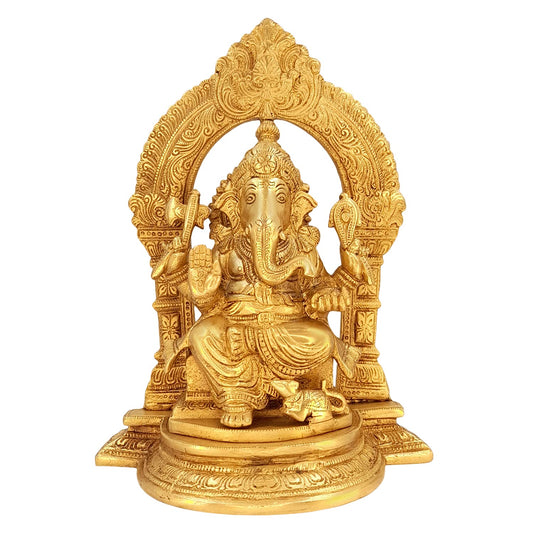 Brass Ganesha Idol for Home Decoration Ganpati Statue Murti for Gift Height 10 Inch Weight 3.7 Kg Color Gold - SvarupArt