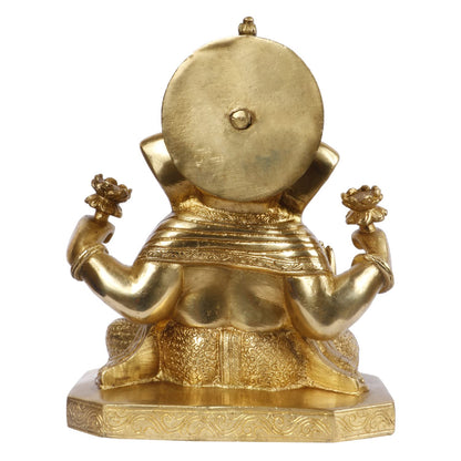 Brass Ganesha Idol for Home Decoration Ganpati Statue Murti for Gift Height 9 Inch Weight 5.2 Kg Color Gold - SvarupArt