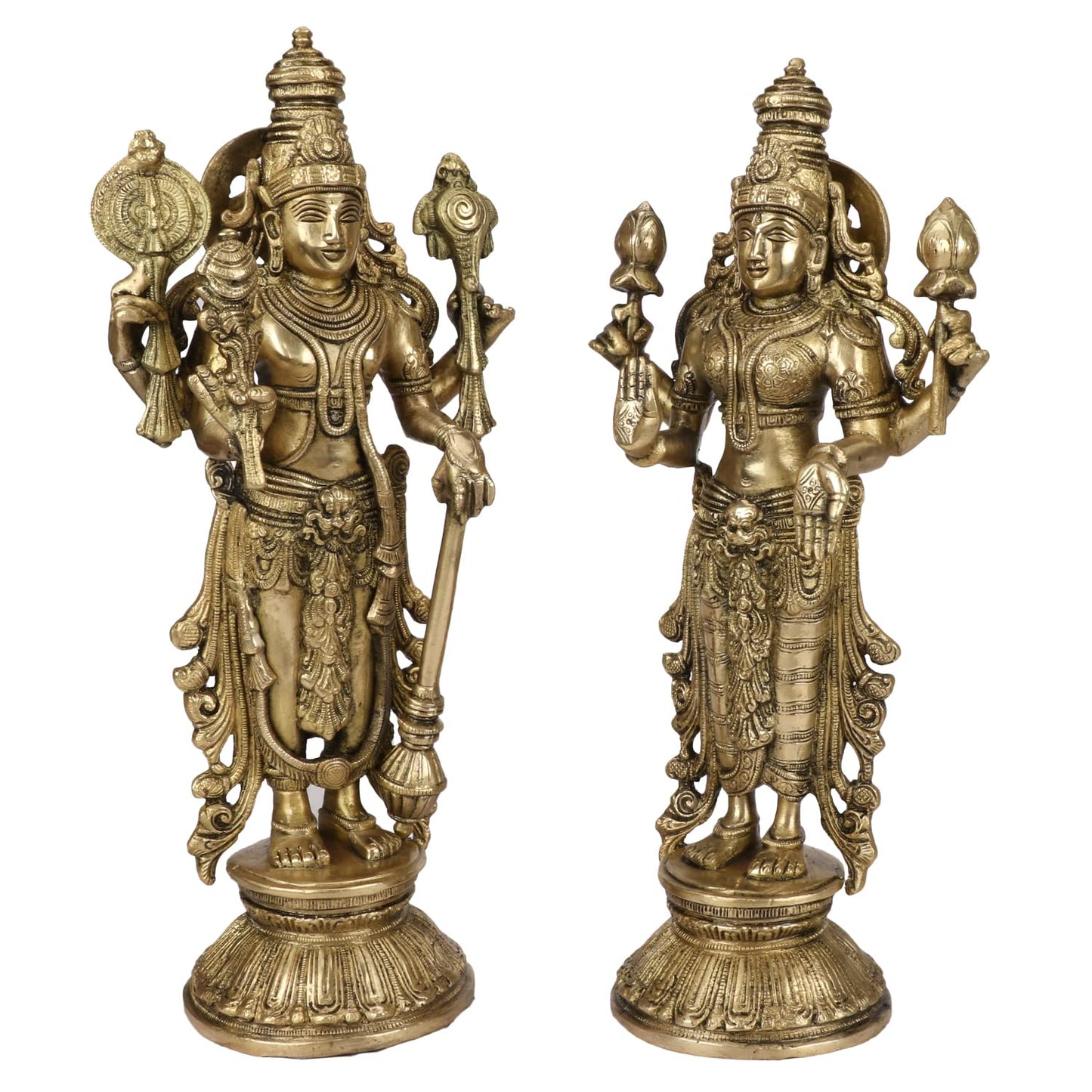 Brass Vishnu Laxmi Murti Lord Bhagwan Vishnu Narayan Lakshmi Statue Idol Murti for Home Decor Mandir Pooja Height 13 Inch - SvarupArt