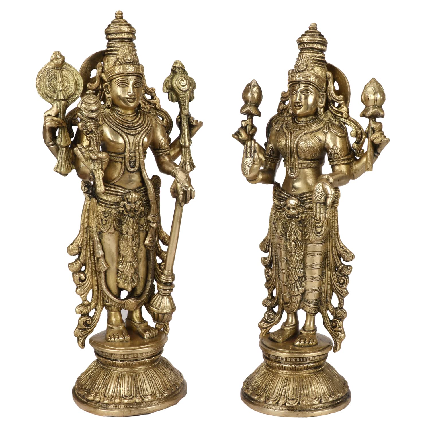 Brass Vishnu Laxmi Murti Lord Bhagwan Vishnu Narayan Lakshmi Statue Idol Murti for Home Decor Mandir Pooja Height 13 Inch - SvarupArt