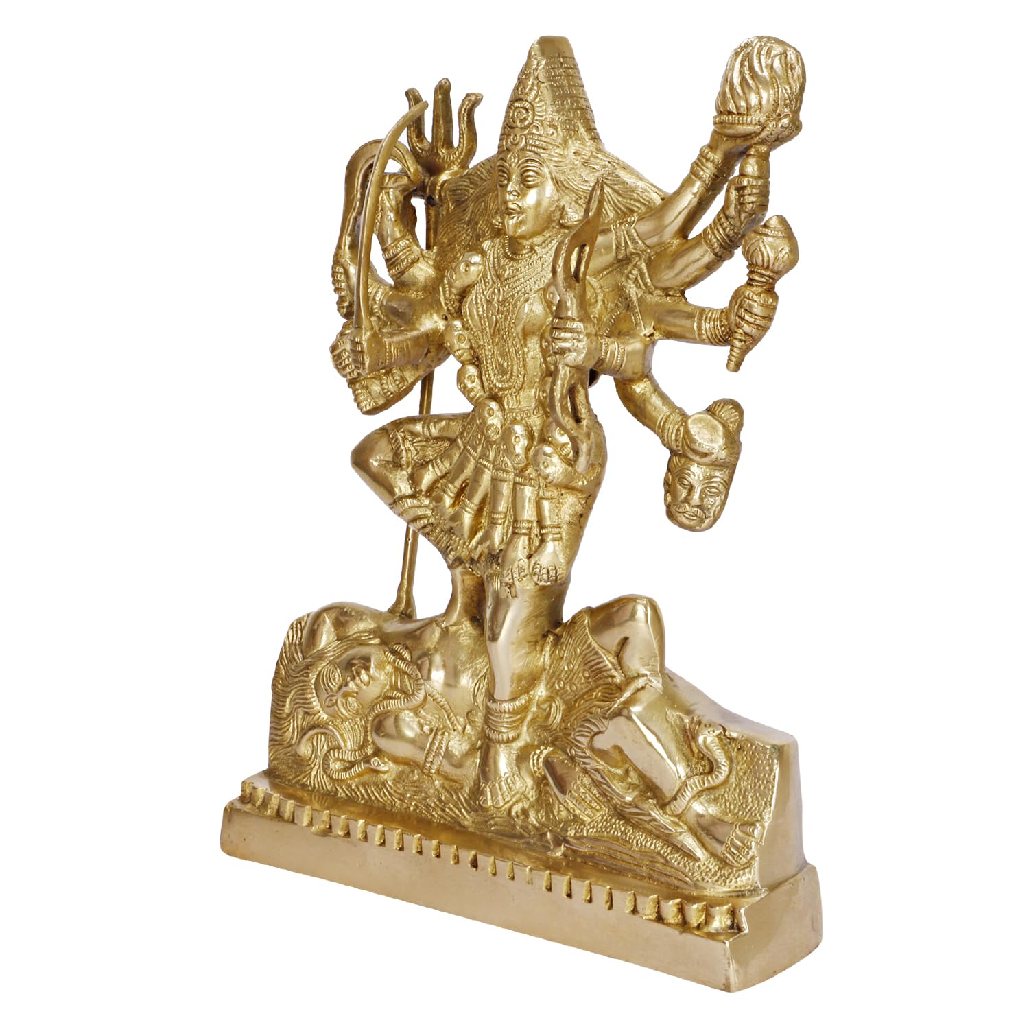 Kali Maa Murti Goddess Maha Kali Mahakali Kalika Maa Brass Statue Sculpture Idol Murti Decor Gold Color (Height 12 Inch) - SvarupArt