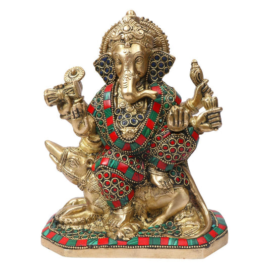 Brass Ganesha Idol for Home Decoration Ganpati Statue Murti for Gift Height 8 Inch Weight 2.7 Kg Color Brown - SvarupArt