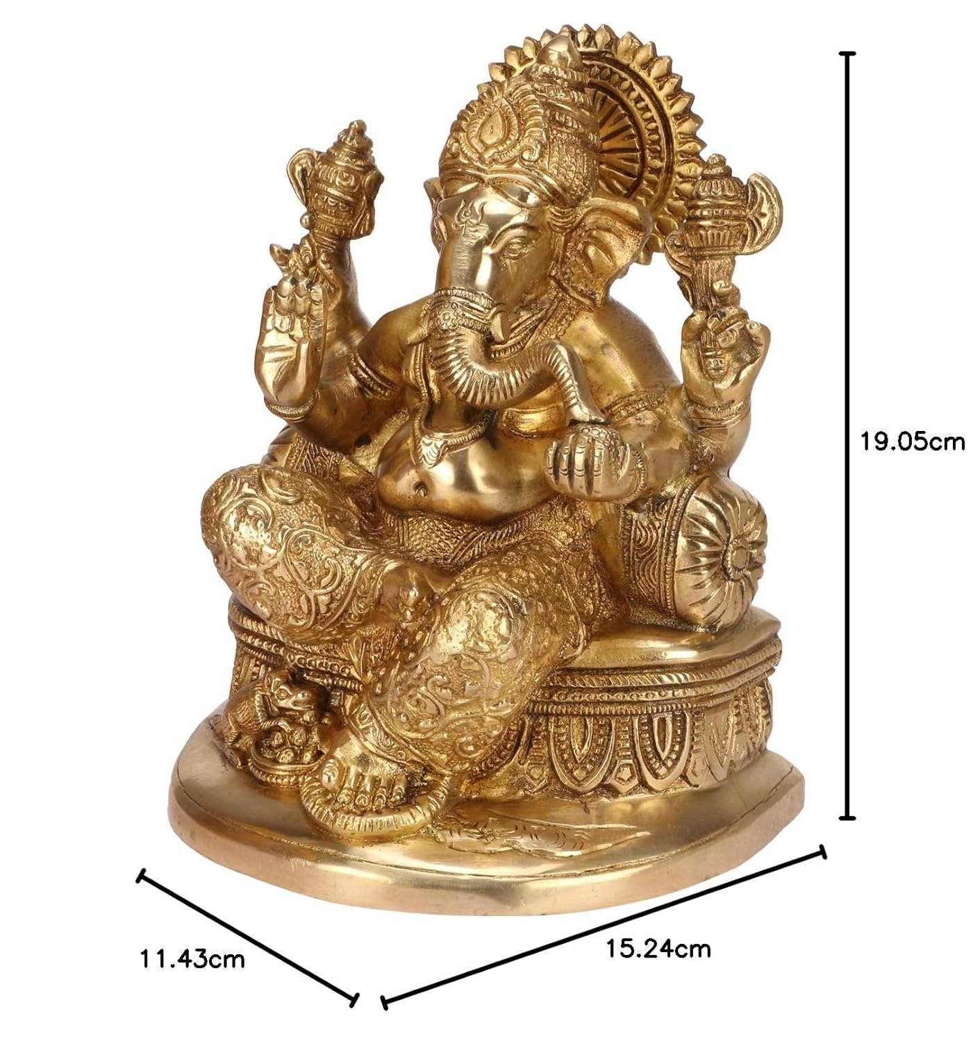 Brass Ganesha Idol for Home Decoration Ganpati Statue Murti for Gift Height 7.5 Inch Weight 2.9 Kg Color Gold - SvarupArt