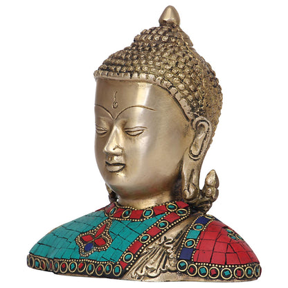 Brass Lord Buddha Bust Idol Meditating Gautam Buddh Head Tibetan Buddhist Showpiece Decor 7 Inch Multicolor - SvarupArt