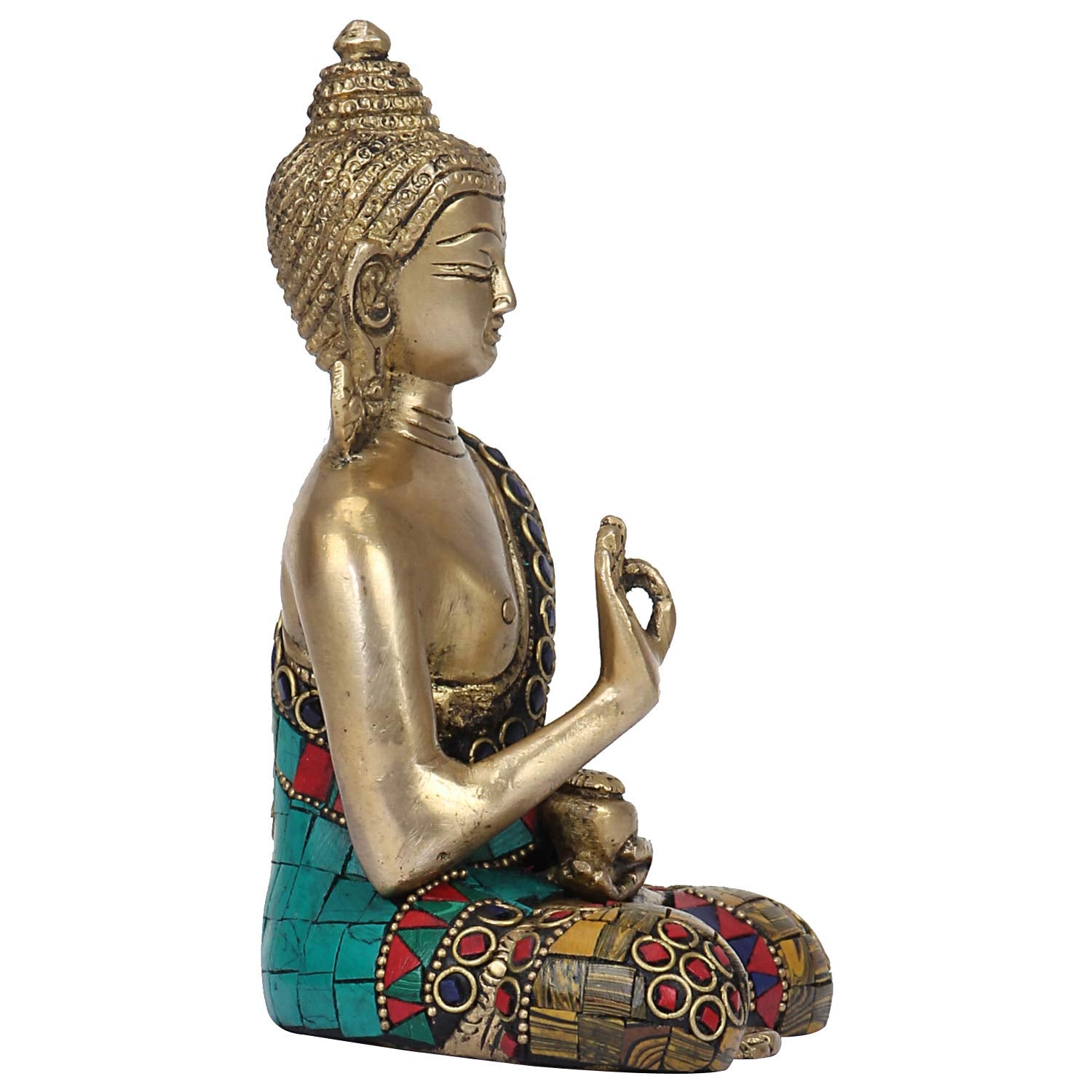 Brass Buddha Vitarka Mudra Idol Statue Tibetan Buddhist Decor Showpiece Height 6 Inch Multicolor - SvarupArt