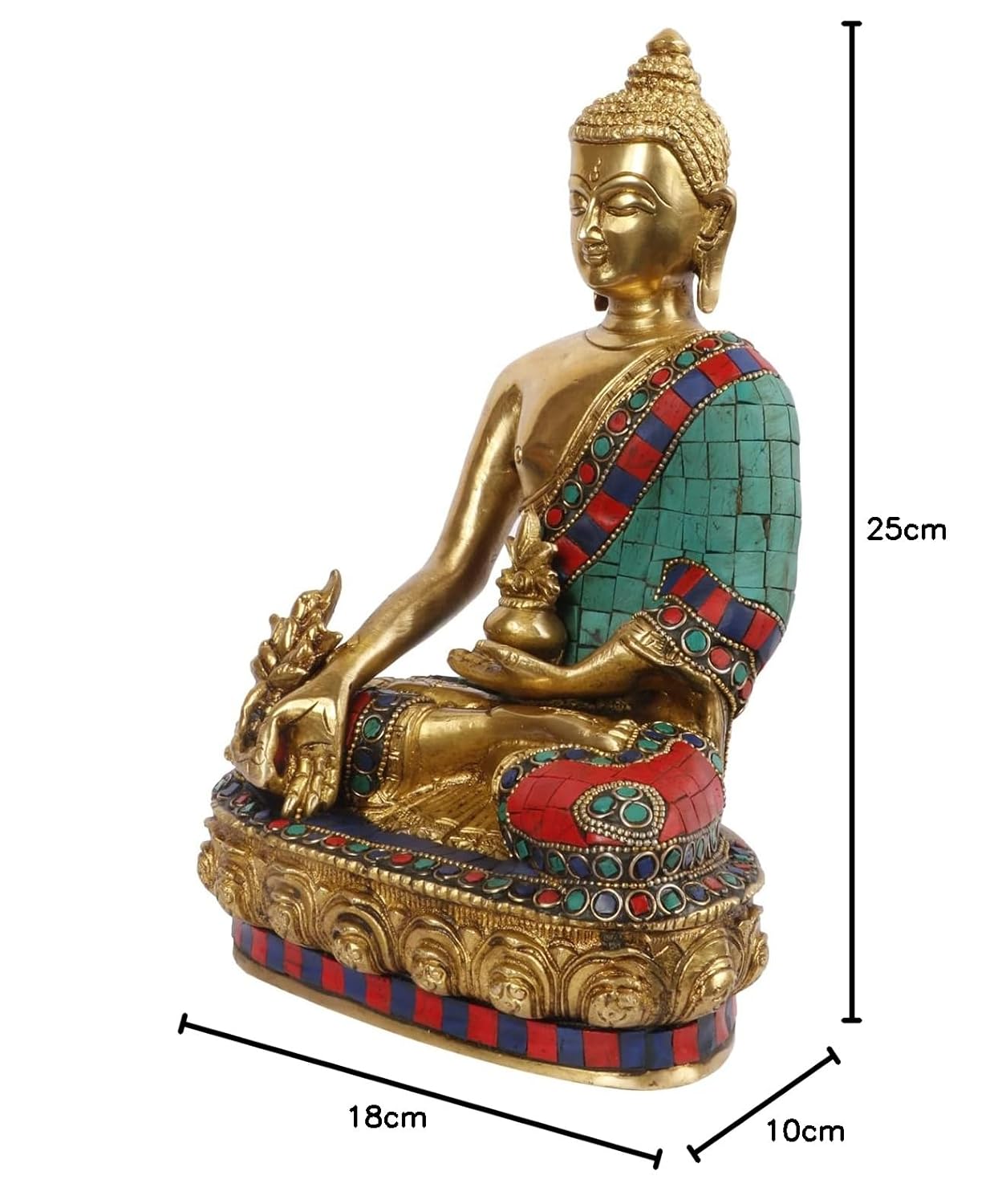 Brass Buddha Idol in Bhumisparsha Mudra Statue Tibetan Buddhist Décor Height 10 Inch Weight 3.8 Kg Color Multicolor - SvarupArt