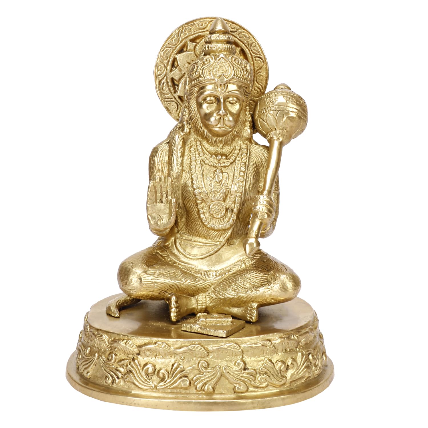 Brass Hanuman Ji Murti Blessing Lord Balaji Bajrangbali Sankat Mochan Bhagwan Idol Gold Color Height 7.5 Inches - SvarupArt
