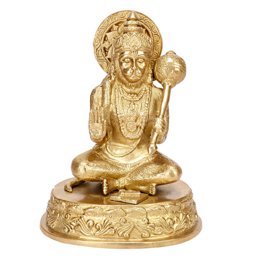 Brass Hanuman Ji Murti Blessing Lord Balaji Bajrangbali Sankat Mochan Bhagwan Idol Gold Color Height 7.5 Inches - SvarupArt