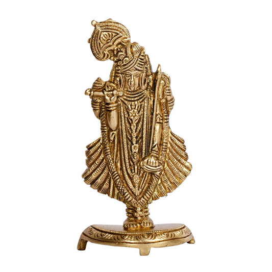 Brass Dwarkadhish Bhagwan Lord Shrinath Ji Statue Krishna Idol Statue for Puja Mandir Murti Gift Gold Color 5.25 Inch - SvarupArt