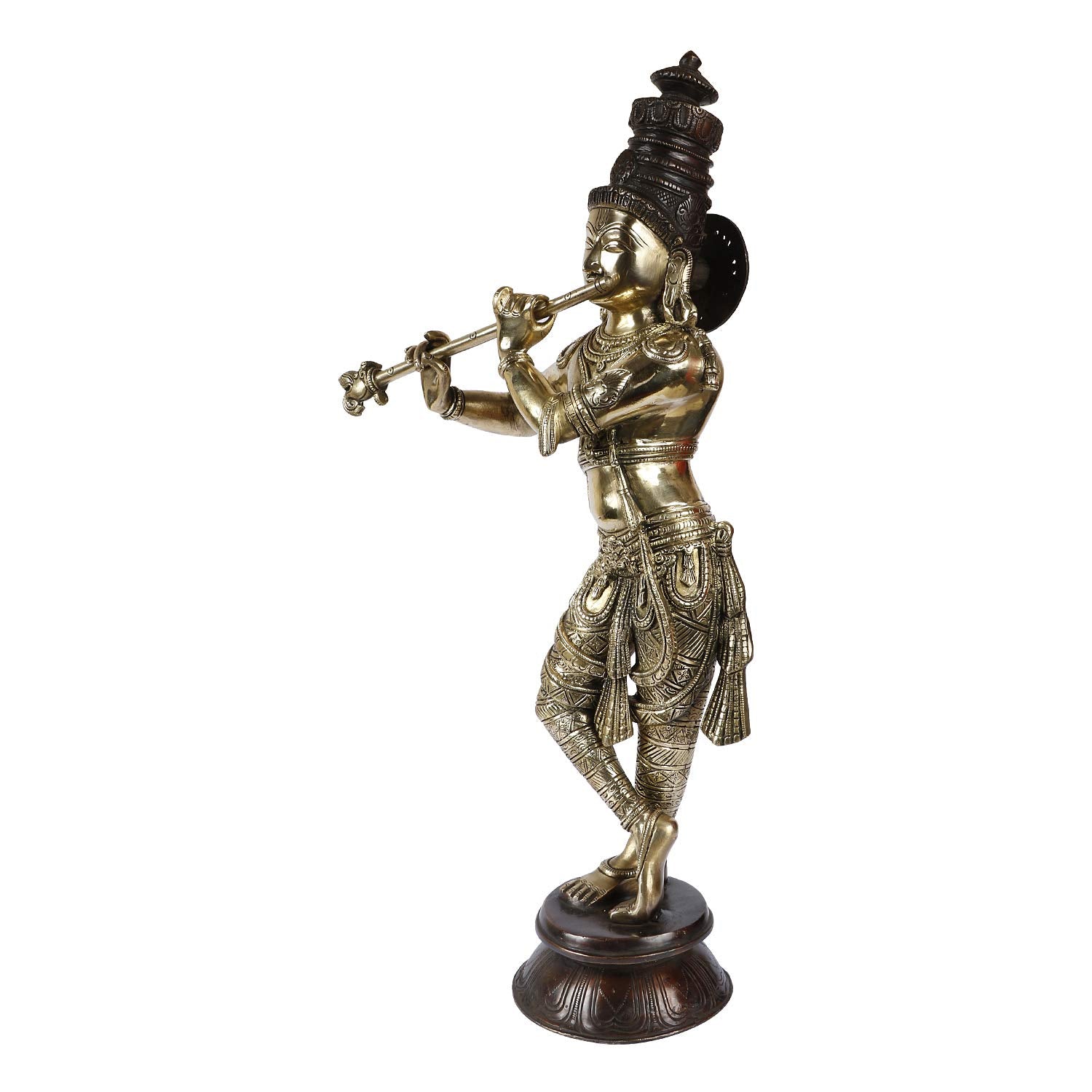 Brass Krishna Bhagwan Idol Murli Kishan Murti Playing Bansuri Gift for Home Mandir Decor Marriage Height 23 Inch - SvarupArt