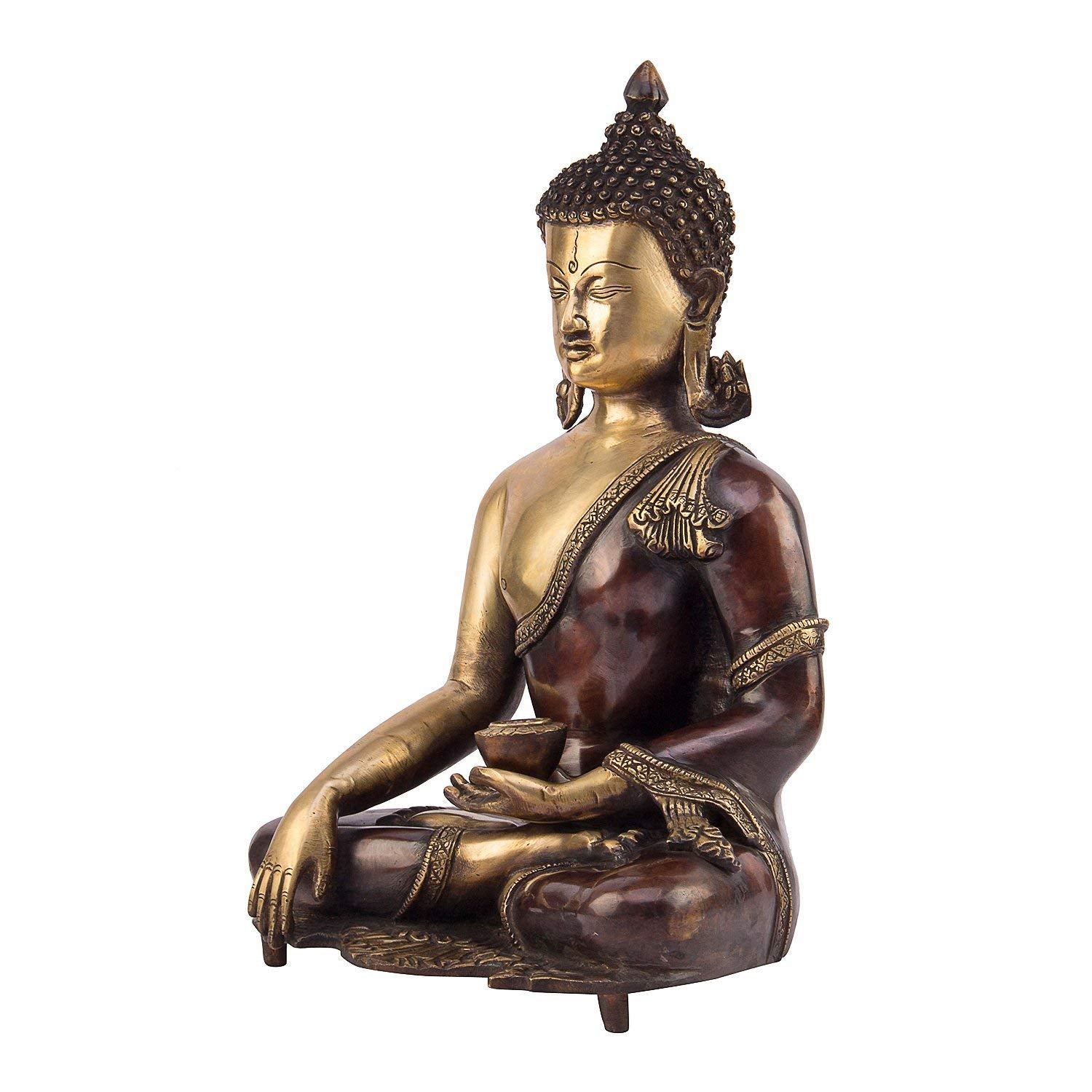 Big Brass Buddha Idol Statue Bhumisparsha Gautam Budd Tibetan Buddhist Decor Height 16 Inch Color Copper Gold - SvarupArt