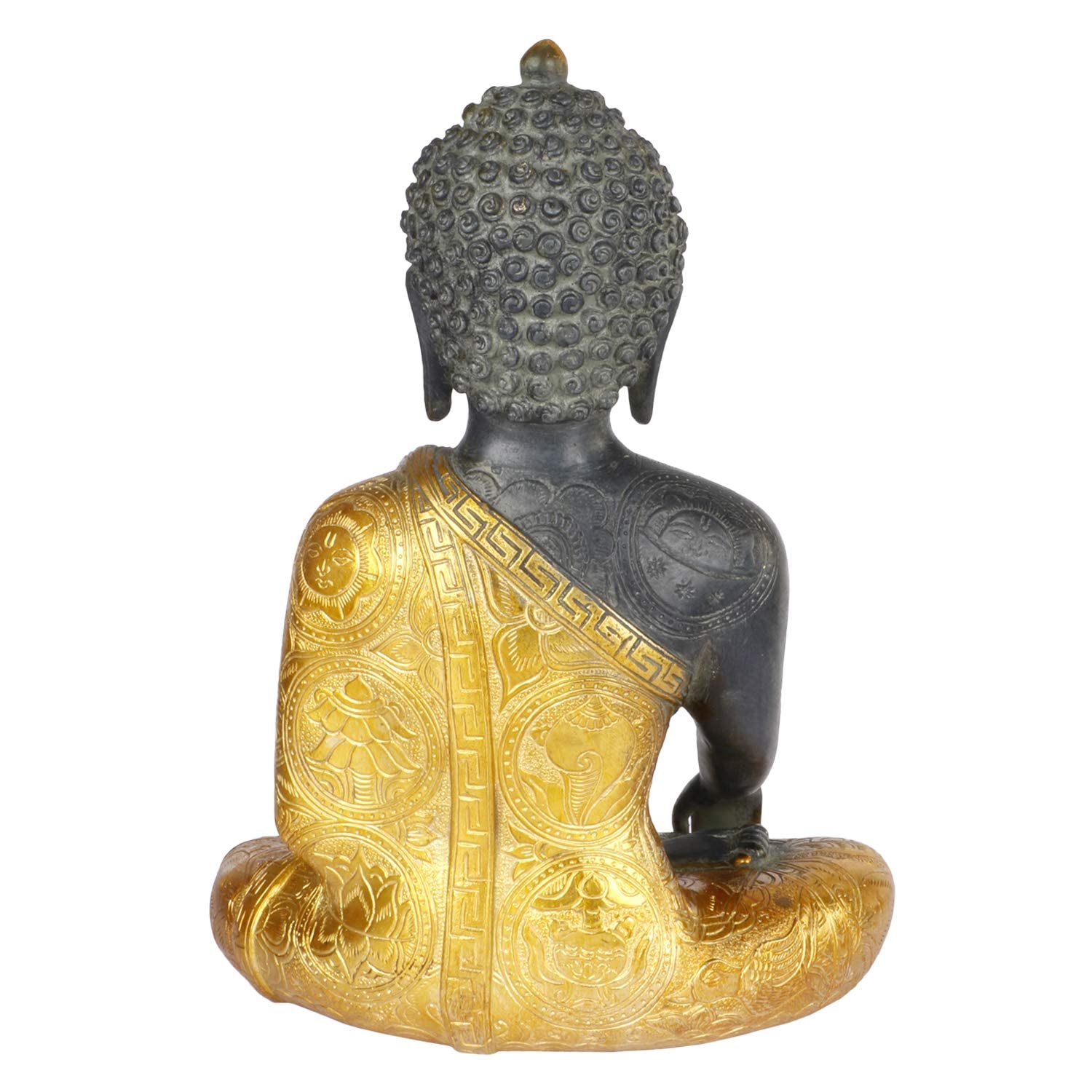 Brass Buddha Idol in Bhumisparsha Mudra Statue Tibetan Buddhist Décor Height 12 Inch Weight 6 Kg Color Golden Black - SvarupArt