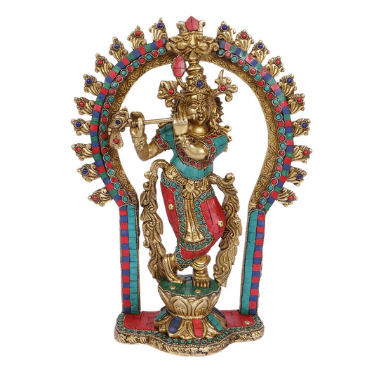 Brass Krishna Bhagwan Idol Murli Kishan Murti Playing Bansuri Gift for Home Mandir Decor Marriage Height 14 Inch Weig... - SvarupArt