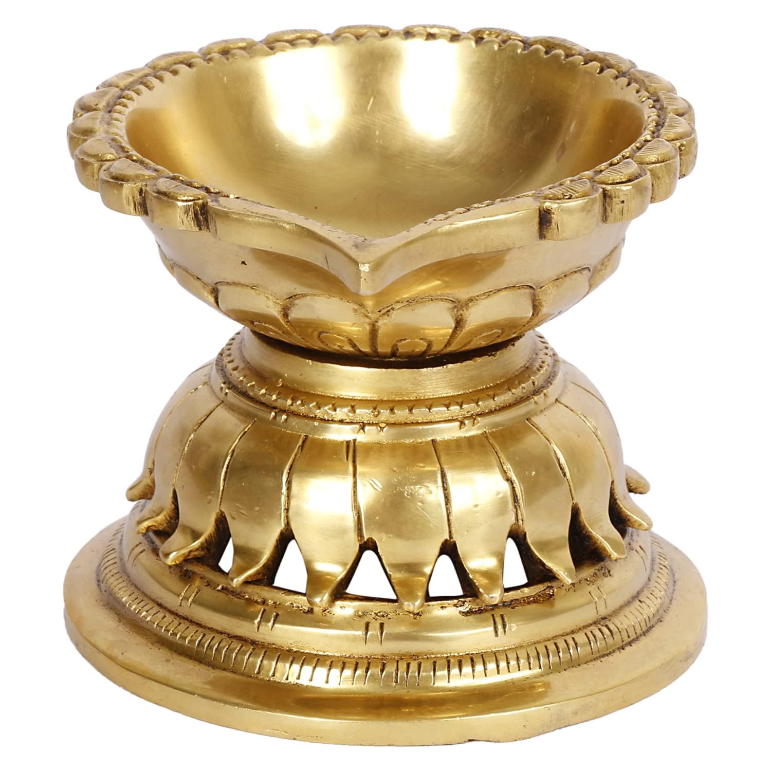 Ethnic Hand Made Brass Diya Oil Lamp Deepak Showpiece Decor Gift Diwali 10x8x7 cm Gold - SvarupArt