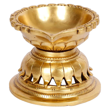 Ethnic Hand Made Brass Diya Oil Lamp Deepak Showpiece Decor Gift Diwali 10x8x7 cm Gold - SvarupArt