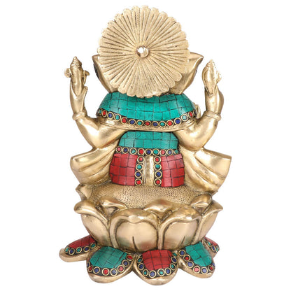 Brass Ganesha Idol for Home Decoration Ganpati Statue Murti for Gift Height 9.5 Inch Weight 5.1 Kg Color Multicolor - SvarupArt