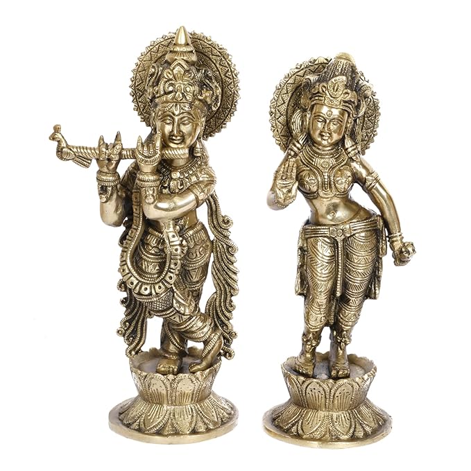 Brass Radha Krishna Idol Statue Sculpture Figurine for Home Temple Office Gift Astadhatu (8 Metals) Height 11 Inch - SvarupArt
