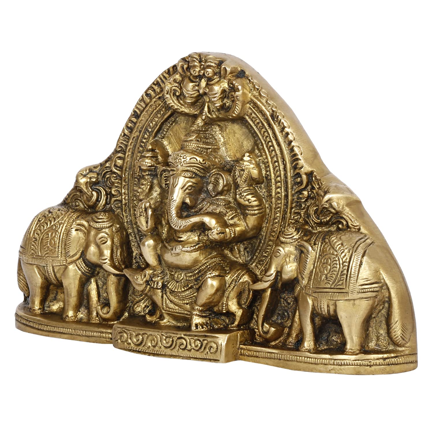 Brass Gaja Ganesha Lord Ganesh Sitting on Rat with Elephants Idol Wall Hanging Table Top Murti for Home Entrance. - SvarupArt