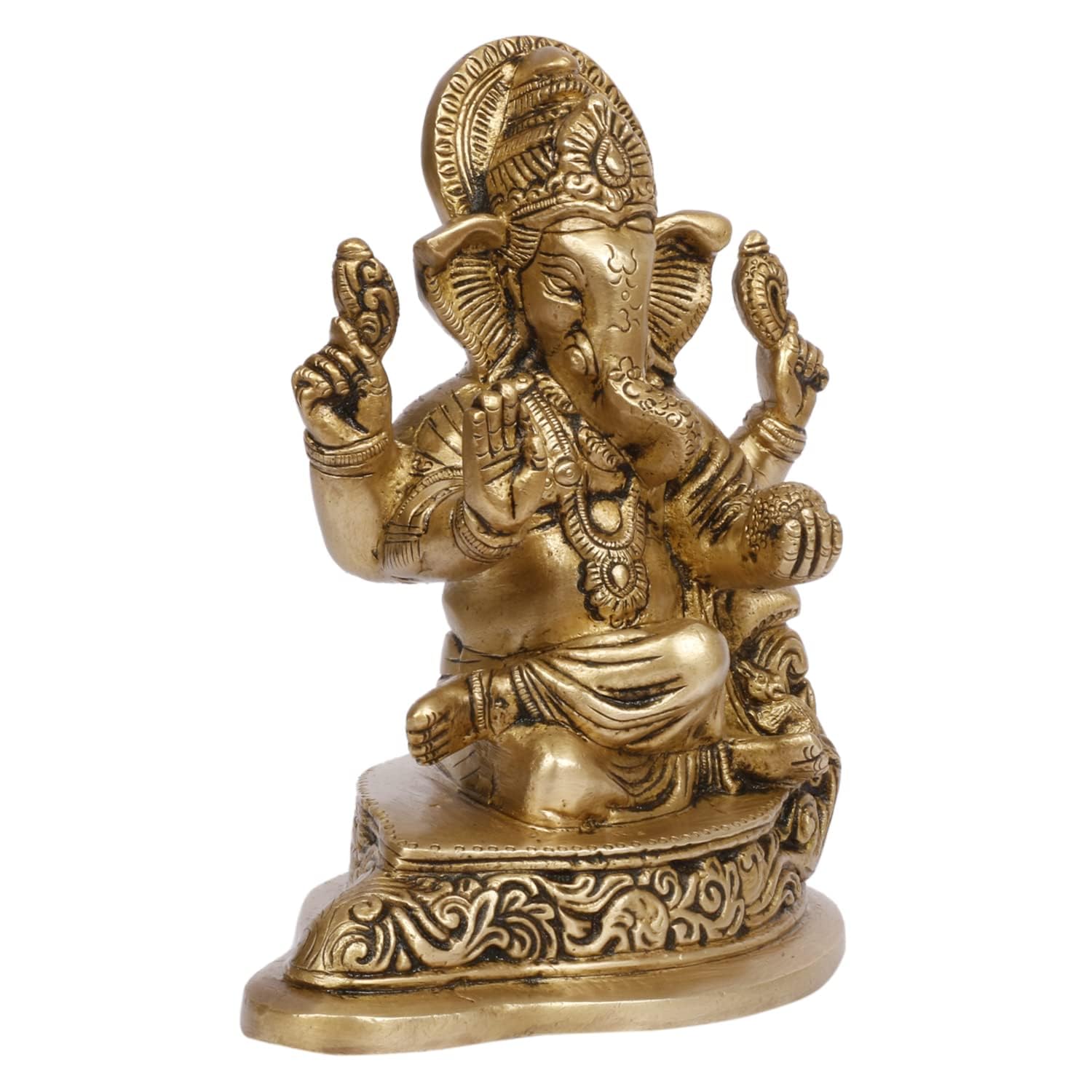 Brass Mangalkari Ganesha Statue Idol Ganesh Murti Home Decor for Puja Height 7 Inch. - SvarupArt