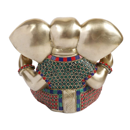 Brass Ganesha Idol for Home Decoration Ganpati Statue Murti for Gift Height 8 Inch Weight 5.1 Kg Color Multicolor - SvarupArt