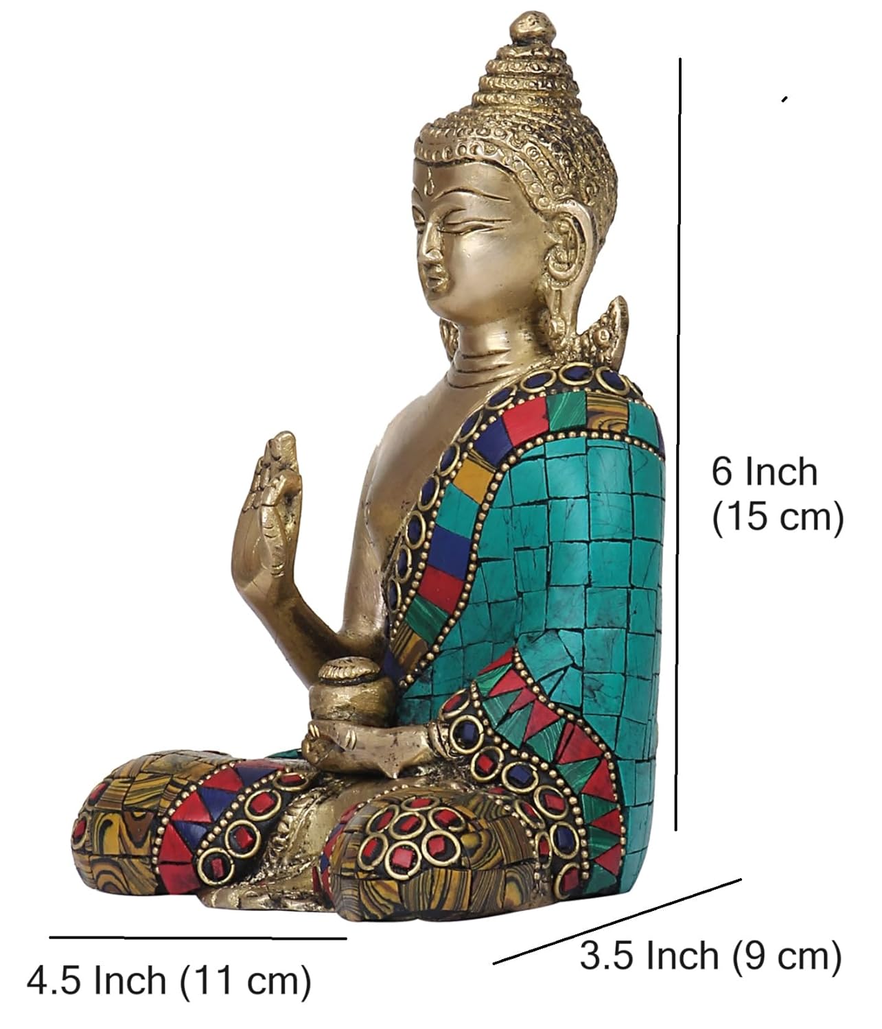 Brass Buddha Vitarka Mudra Idol Statue Tibetan Buddhist Decor Showpiece Height 6 Inch Multicolor - SvarupArt