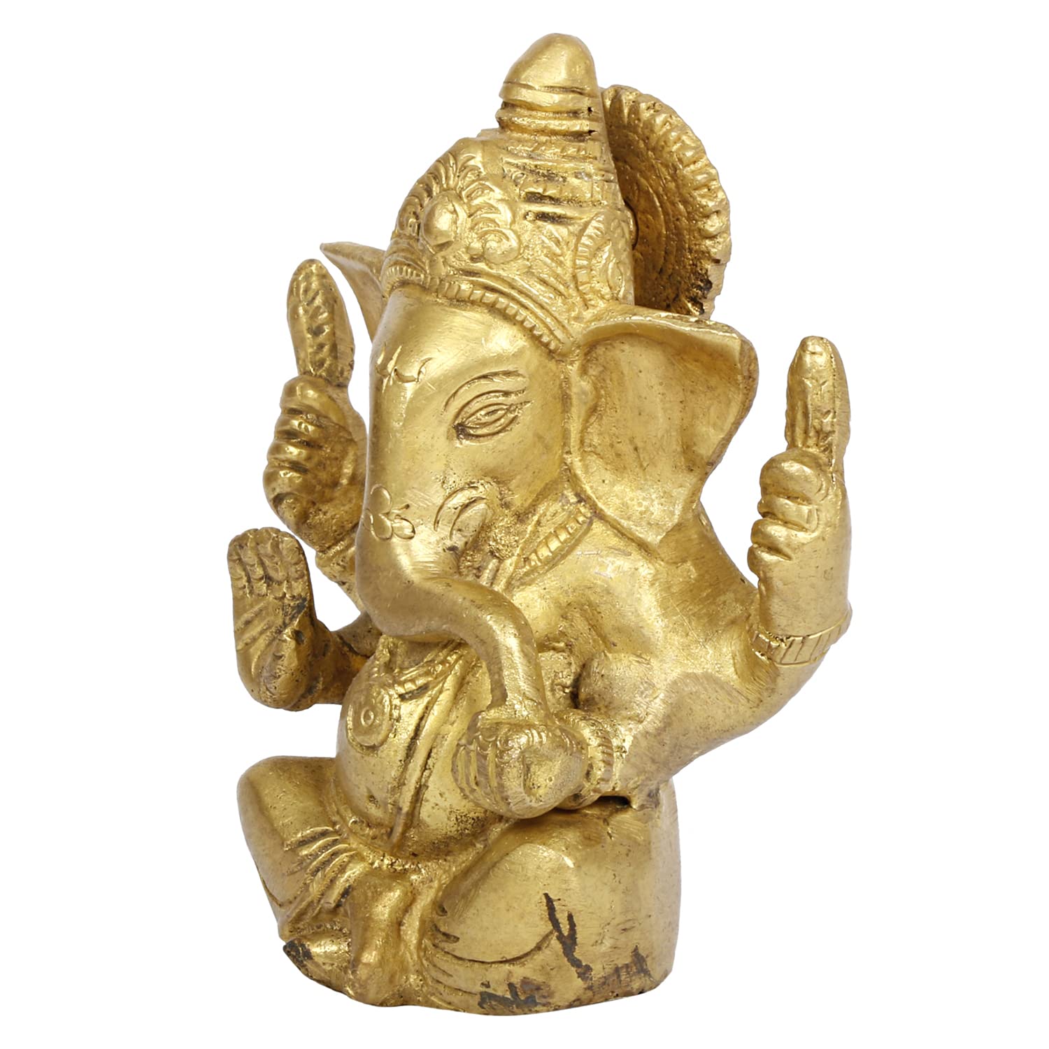 Brass Ganesh Bhagwan Idol Taj Ganesha Statue Ganpati Murti for Home Entrance Decor Diwali Gift 4.5 Inch - SvarupArt