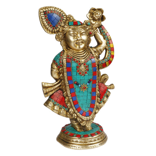Brass Dwarkadhish Shrinath Ji Krishna Bhagwan Idol Murli Kishan Murti Playing Bansuri Gift for Home Mandir Decor - SvarupArt