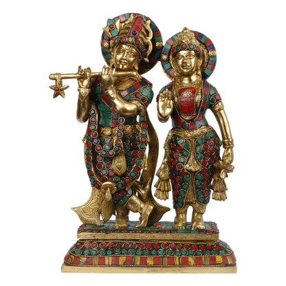 Brass Radha Krishna Murti Big Size Idol for Gift Height 12 Inch Weight 5.2 Kg Multicolor - SvarupArt