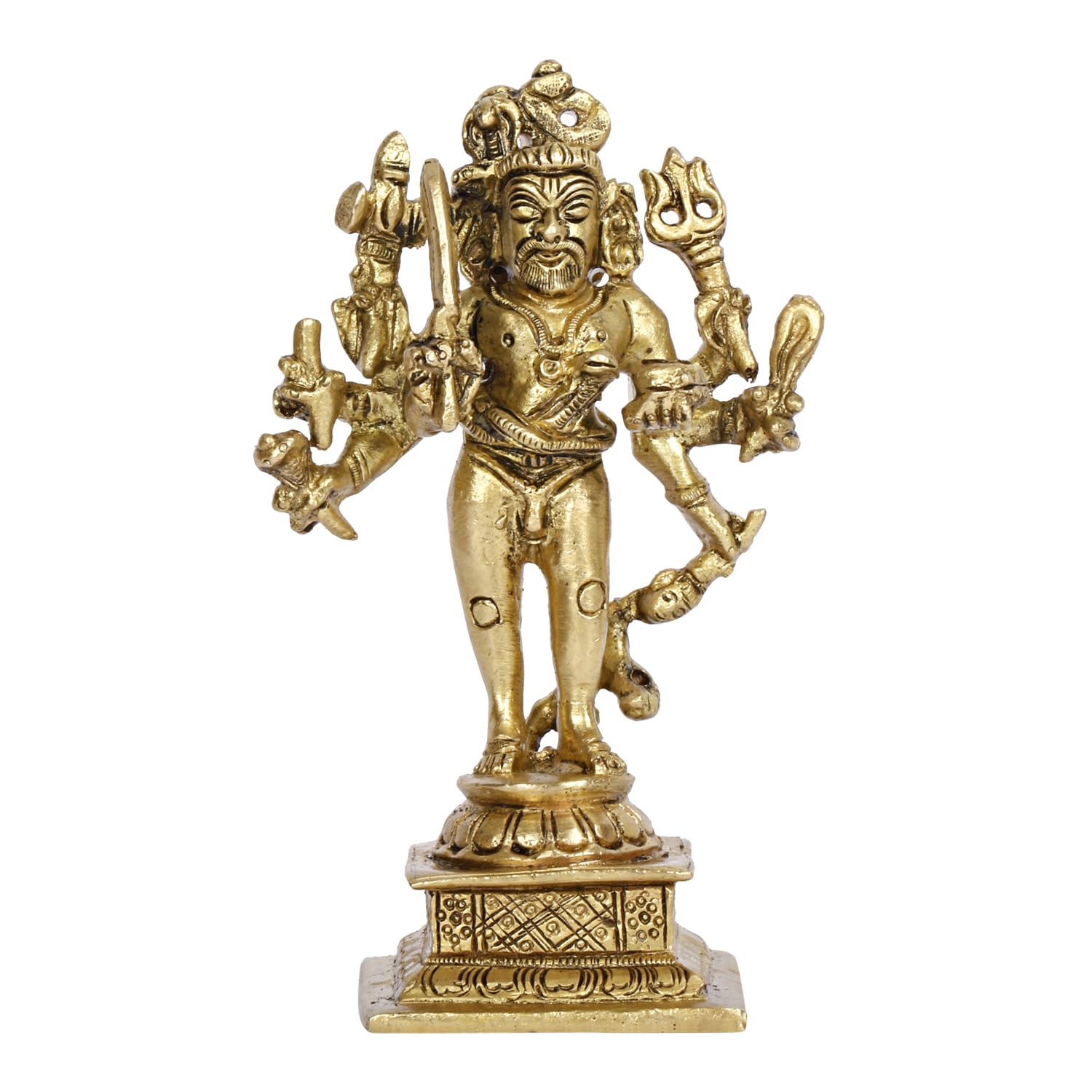 Brass Idol Kaal Bhairava Mahakala Bahirav Hindu Tantric Deity, Avatar of Siva Golden 5 Inch - SvarupArt