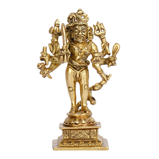Brass Idol Kaal Bhairava Mahakala Bahirav Hindu Tantric Deity, Avatar of Siva Golden 5 Inch - SvarupArt