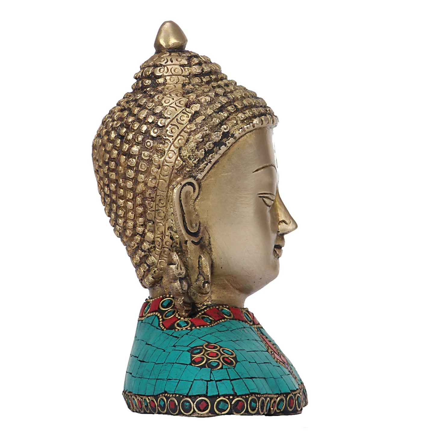 Brass Lord Buddha Bust Idol Meditating Gautam Buddh Head Tibetan Buddhist Showpiece Decor 7 Inch Multicolor - SvarupArt