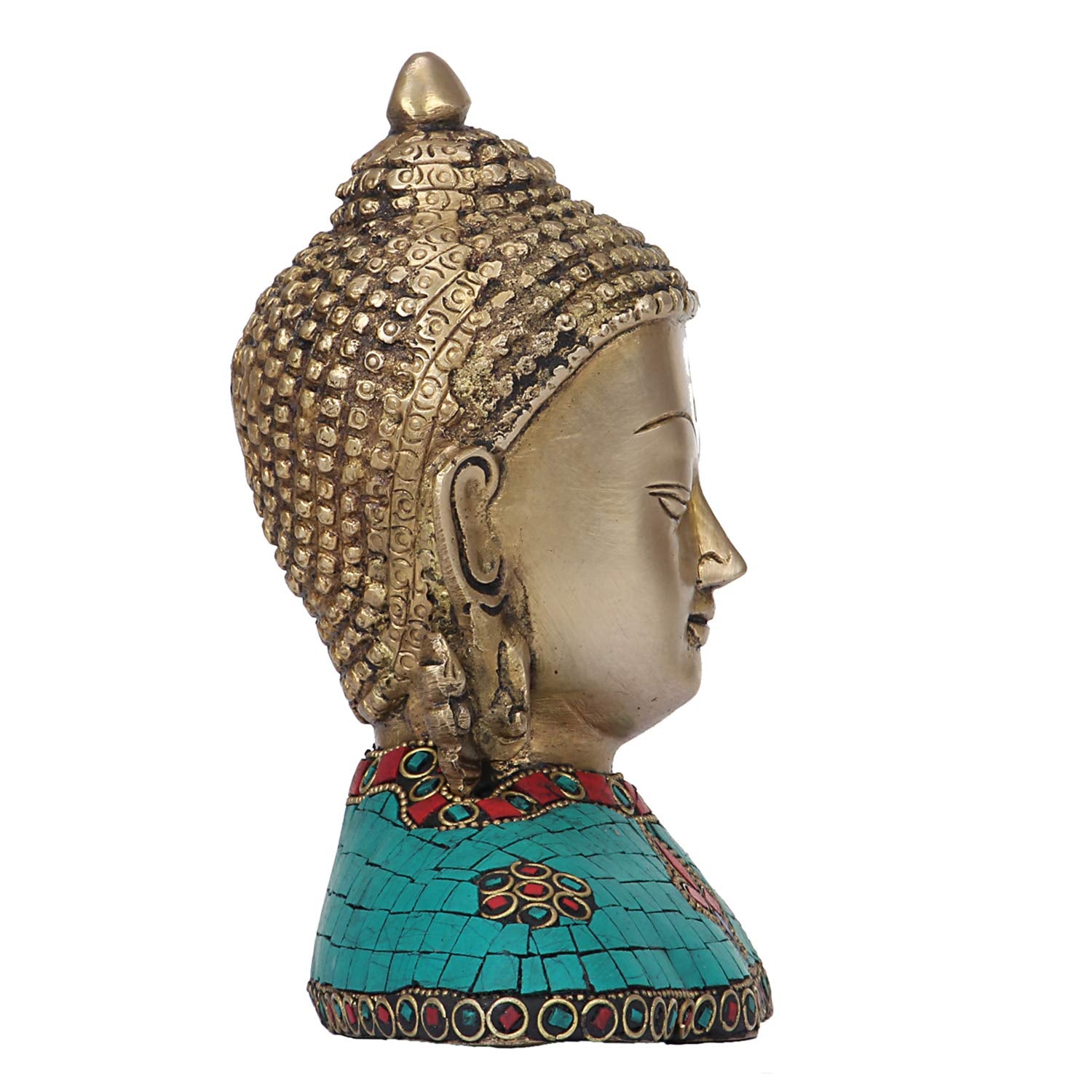 Brass Lord Buddha Bust Idol Meditating Gautam Buddh Head Tibetan Buddhist Showpiece Decor 7 Inch Multicolor - SvarupArt