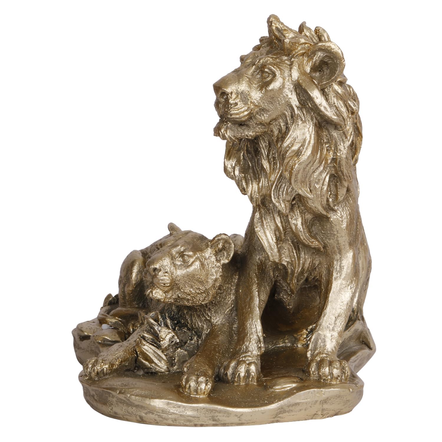Heartwarming Lion Family In A Gold Color Resin Sculpture Height 7 Inch - SvarupArt