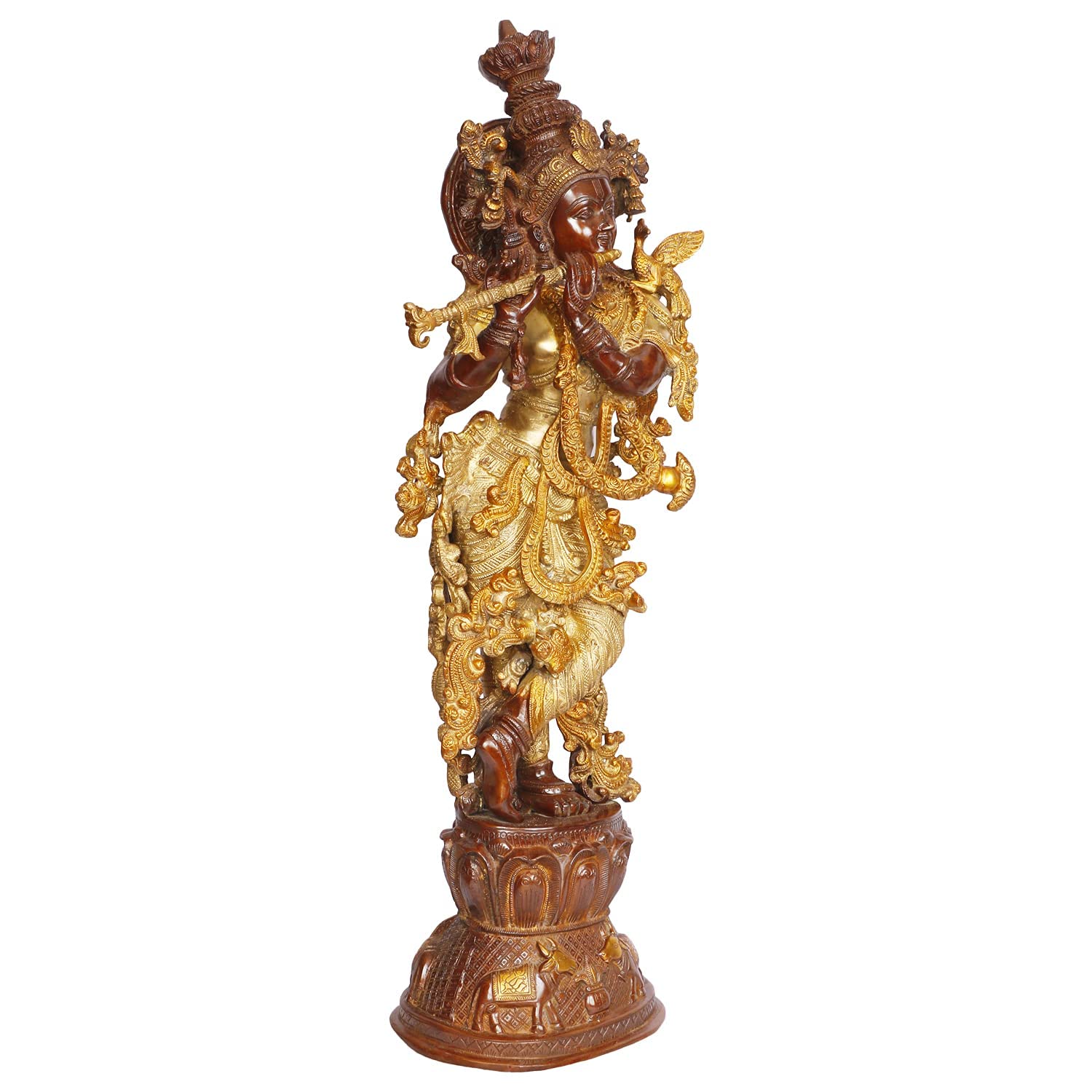Brass Krishna Bhagwan Idol Murli Kishan Murti Playing Bansuri Gift for Home Mandir Decor Marriage Height 29 Inch - SvarupArt