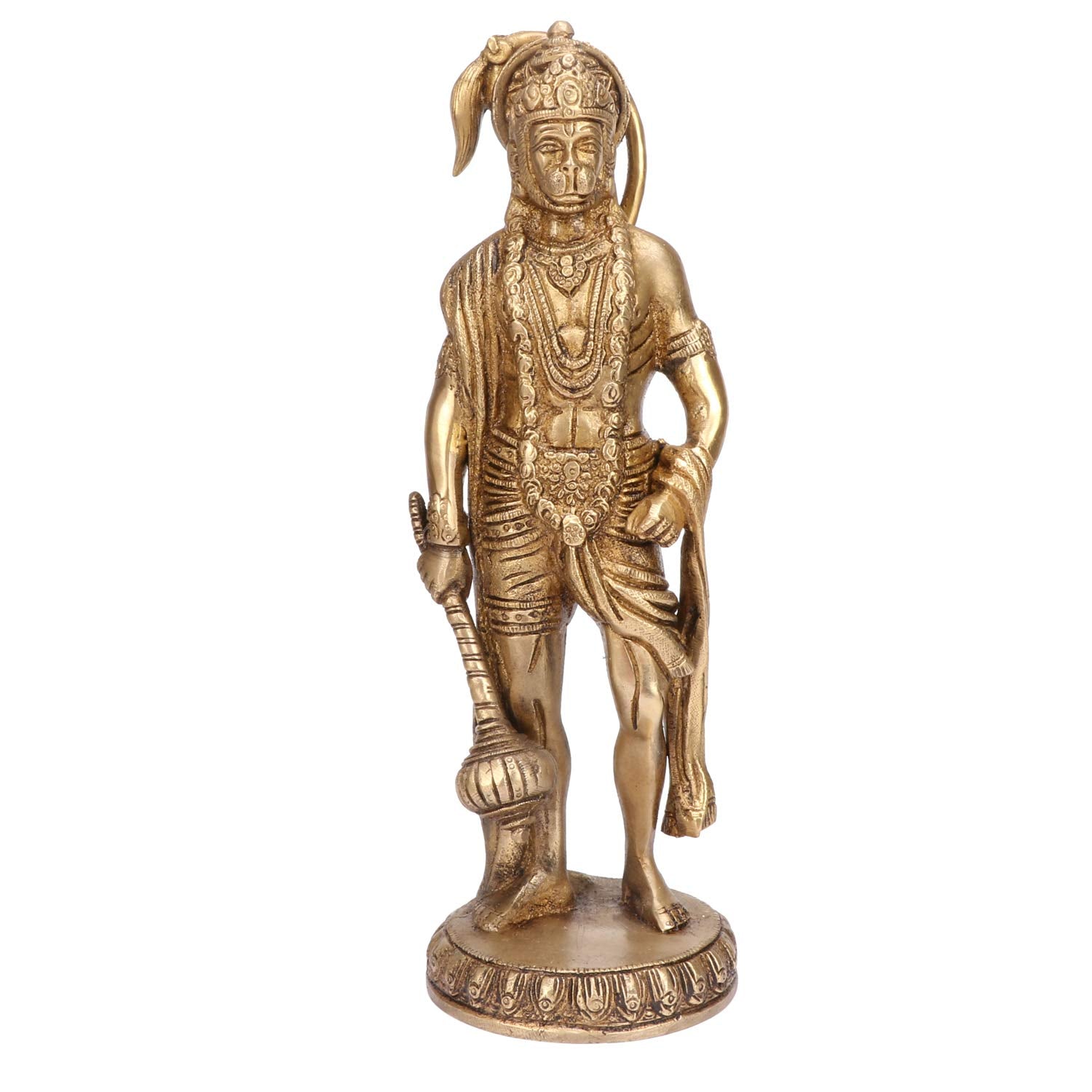Brass Hanuman Ji Murti Lord Balaji Bajrangbali Bahubali Sankat Mochan Bhagwan Idol Multicolor Height 10 Inches - SvarupArt