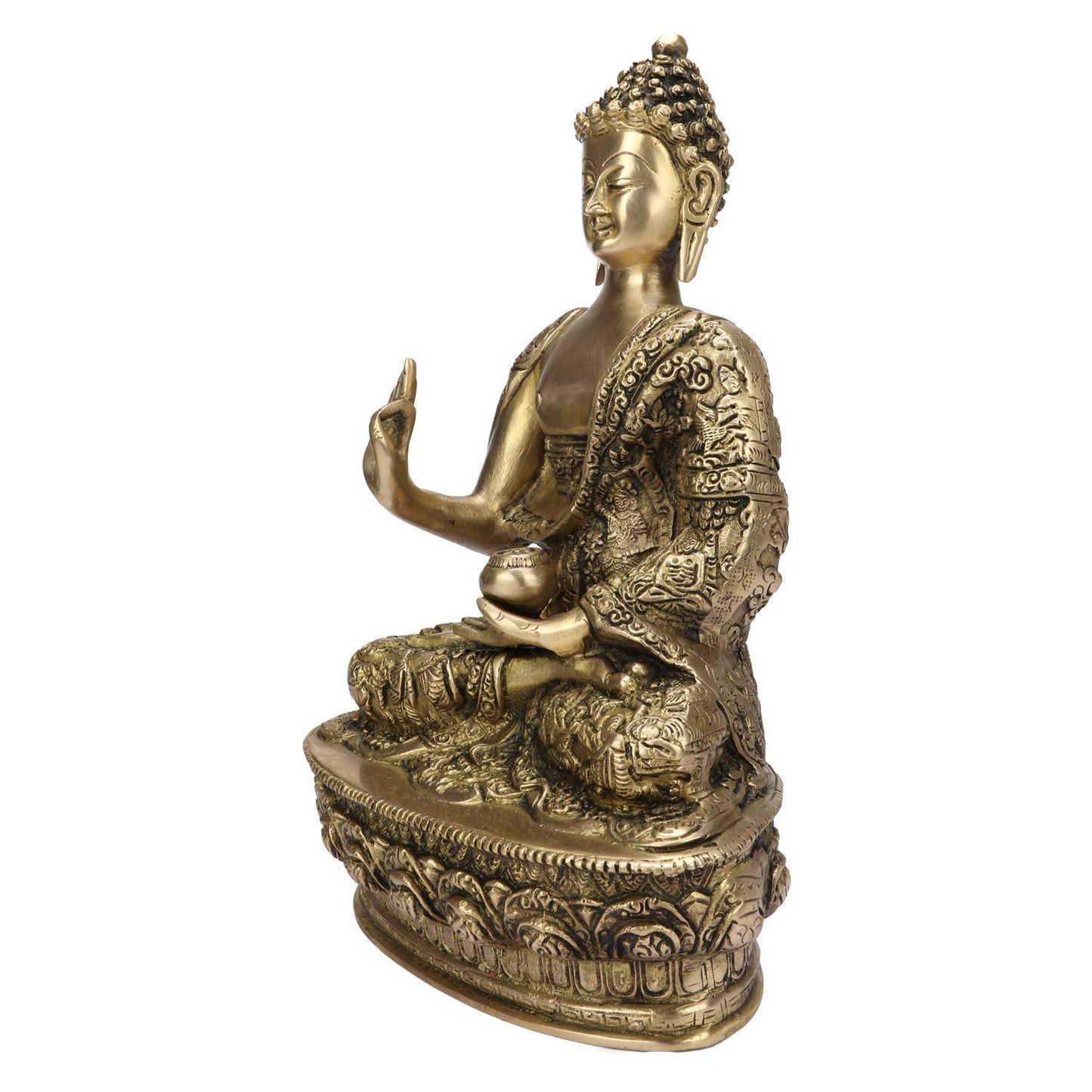 Brass Gautam Buddha Idol Statue Murti Draped in Stone Embellished Shawl for Home Decoration Blessing Buddha Height 11 Inch - SvarupArt