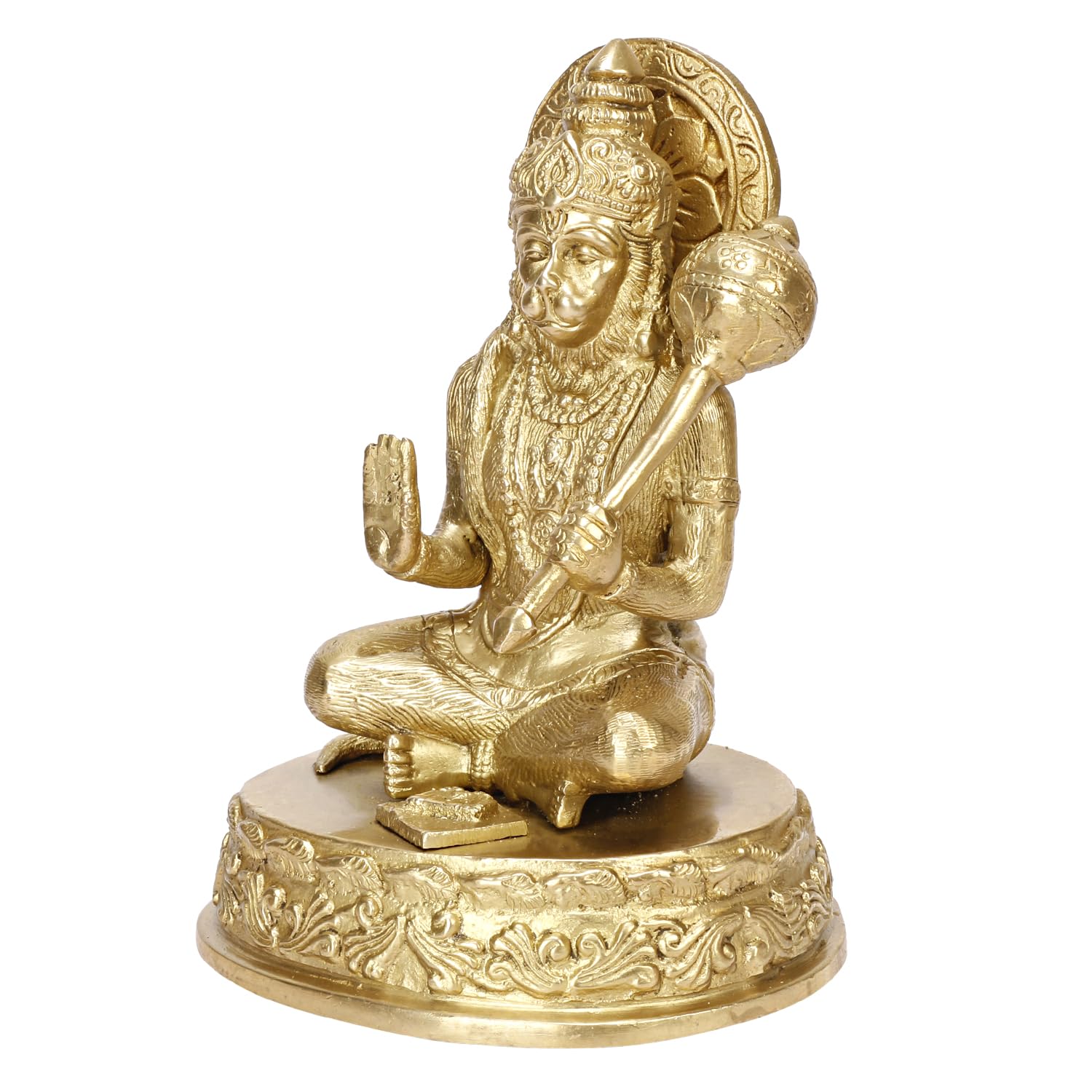 Brass Hanuman Ji Murti Blessing Lord Balaji Bajrangbali Sankat Mochan Bhagwan Idol Gold Color Height 7.5 Inches - SvarupArt