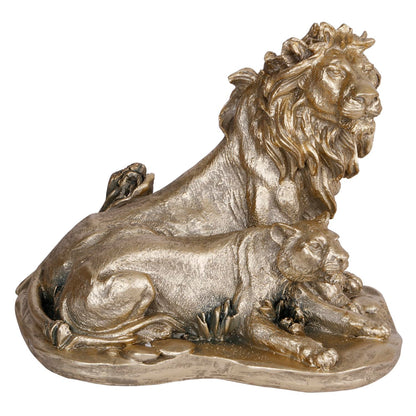 Heartwarming Lion Family In A Gold Color Resin Sculpture Height 7 Inch - SvarupArt